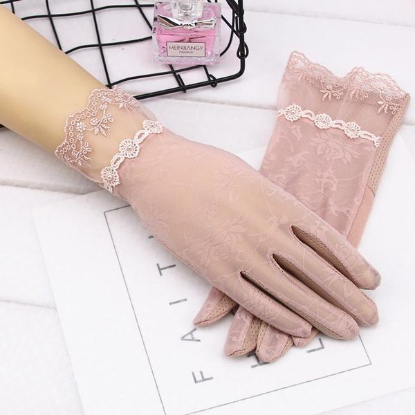 

five fingers gloves summer sunshade driving touch screen sunscreen women' lace short thin cotton cycling motorcycle outdoor antiskid1, Blue;gray