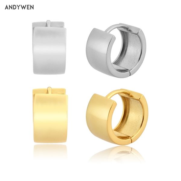 

andywen 925 sterling silver 10.5mm large face hoops big thickness women luxury rock punk exaggerate classic jewelry 220108, Golden;silver
