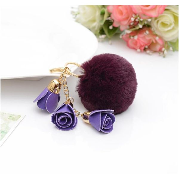 

rose fur pom keychain rabbit fur ball key chians fur keyring porte clef llavers key chain for bag charm eh765 f sqcwff, Slivery;golden
