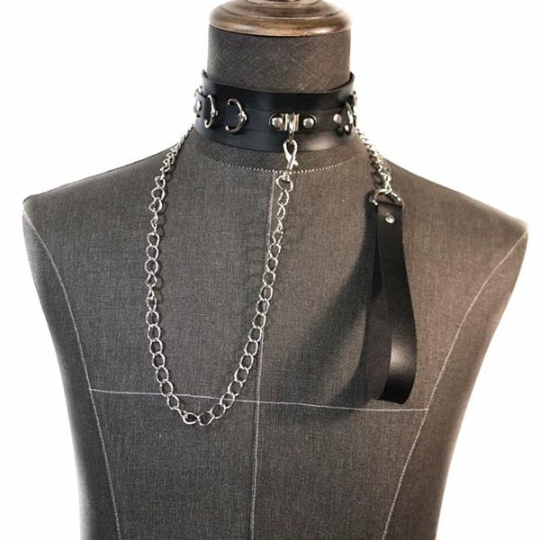 

pu leather chain collar leash bondage rivet alternativ fetishs necklace lingerie cosplay accessories for women jeux sexuel, Silver