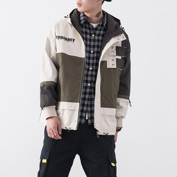 

2020 fashion trend men print hooded zipper letter jacket loose casual long sleeve jacket1, Black;brown