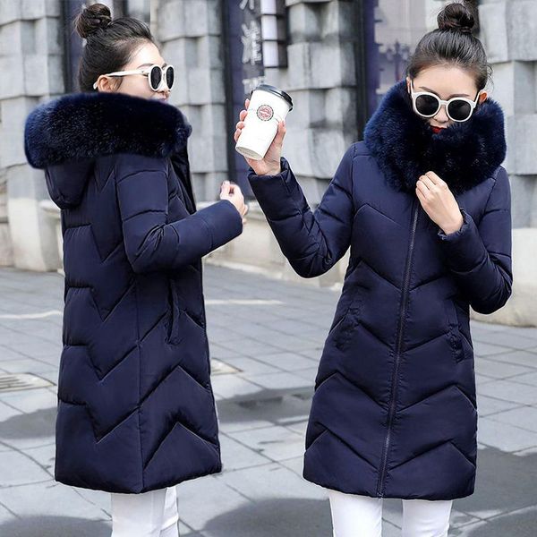 

winter fur fashion women slim female 7xl big down 2020 parkas thick cotton coat jacket new plus warm size outwear vchpx, Black