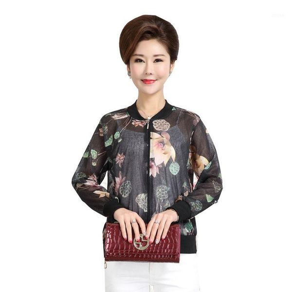 

middle-aged women summer thin section printing sun protection clothing mother loaded spring large size loose sunscreen coatyf3221, Black;brown