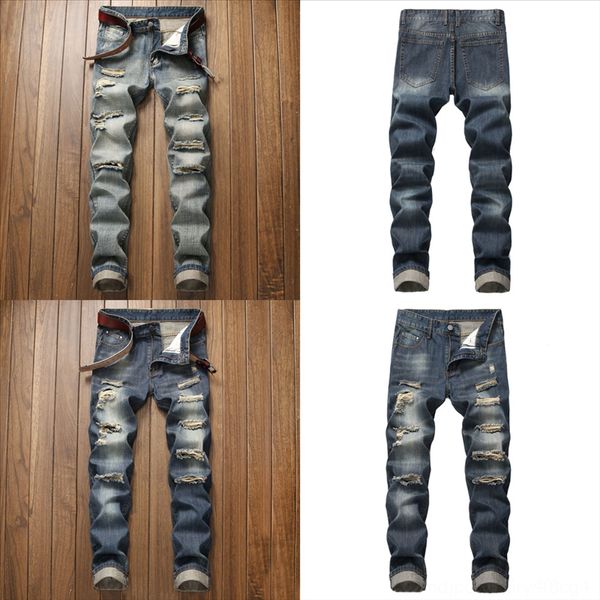 

fmibq large mens men straight jeans pant man hole loose fleece winter jeans men's trousers middle-aged warm thick long pants autumn siz, Black
