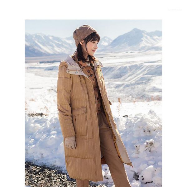 

inman winter casual hooded vertical stripe embroidery fashion medium long women downcoat1, Black