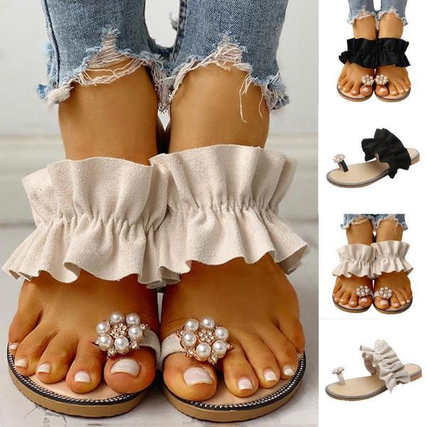 

new stylish female-shoes women's bohemian flat slippers summer flowers non-slip shoes zapatillas mujer casual verano#05131, Black