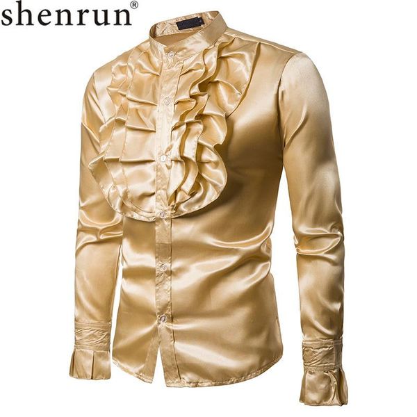 

men's casual shirts shenrun autumn winter long sleeve stand collar chest flower fashion shirt stage dress singer drummer costume host, White;black