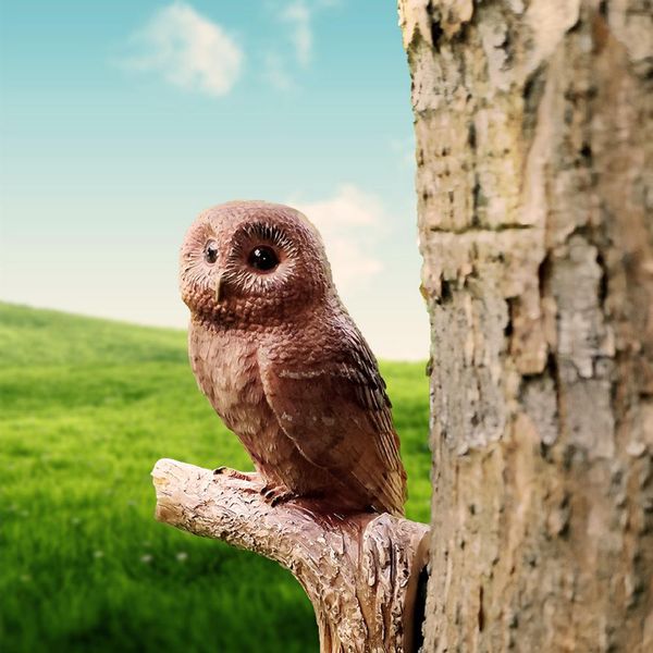 

garden owl statues decor perched on branch 15cmx9cm craft brown sculpture resin indoor or outdoor owl ornament