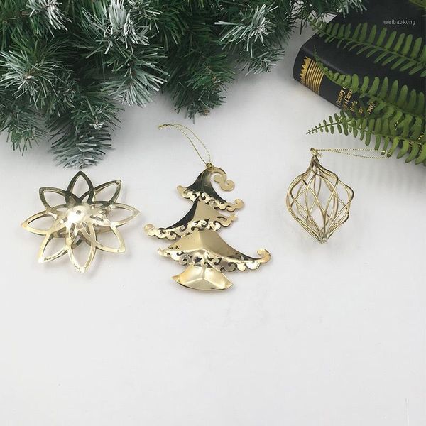 Weihnachtsdekorationen Baumspitze Eisen Schneeflocke Fünfzackiger Stern Strumpf Anhänger Metall hängende Ornamente Anhänger1