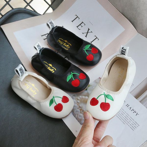 

kine panda girls shoes cherry embroidery toddler girl shoes kids children princess dance 1 2 3 4 5 years old kindergarten, Black;grey