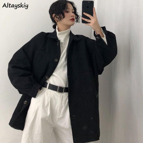 

coats and jackets women jacket solid all match long black coat womens oversized clothes korean streetwear stylish1, Black;brown
