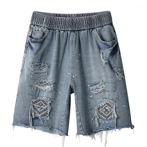 

moruancle hi street mens destroyed short jeans with patches streetwear hip hop ripped denim shorts distressed jeans shorts1, Blue
