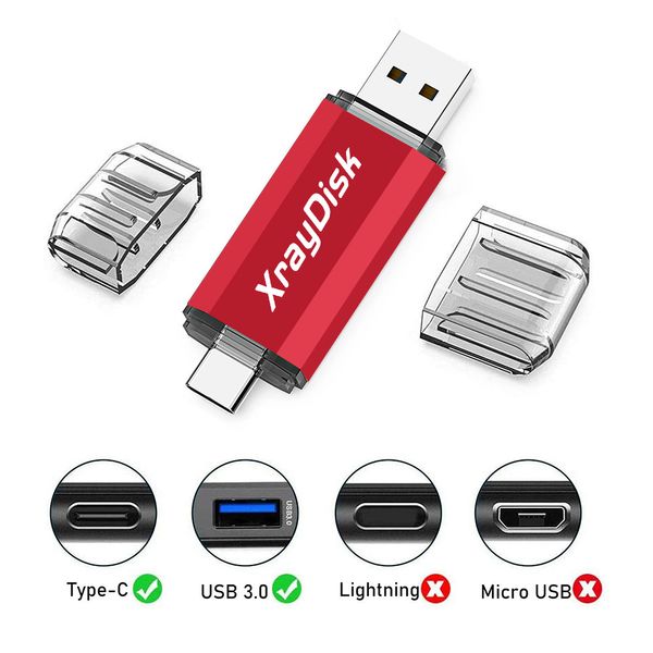 USB-C-Typ-C-Flash-Laufwerk, 32 GB, 64 GB, 128 GB, 256 GB, 2-in-1-OTG-USB-3.0-Thumb-Drive-Speicherstick mit externem Speicher