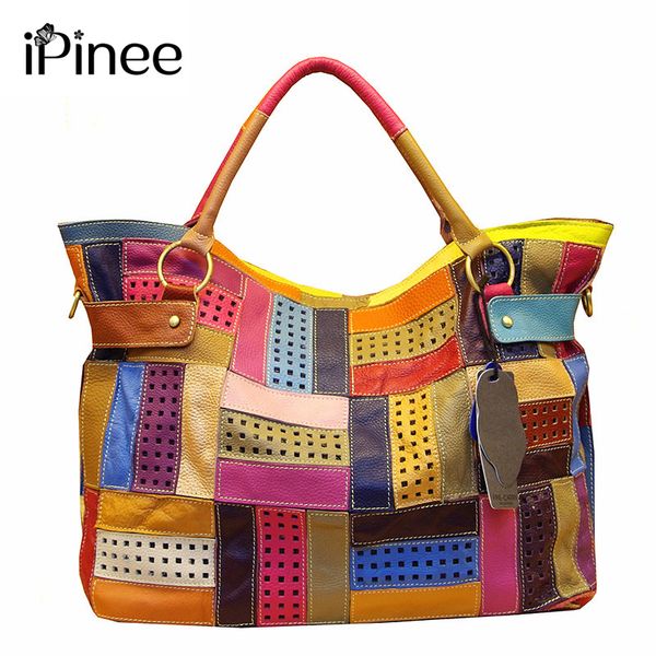 

ipinee designer genuine leather handbags large striped bag bolsa feminina women messenger handbags famous brand c0121