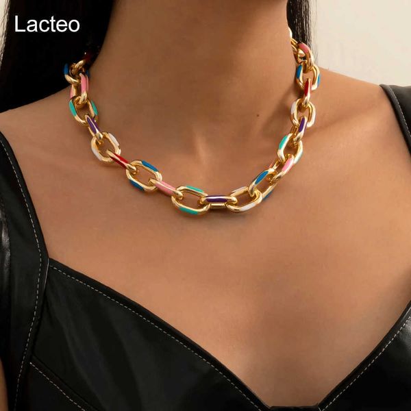 

lacteo kpop colorful color aluminum chain choker necklace for women steampunk single layer cross chain charm necklace jewelry, Silver