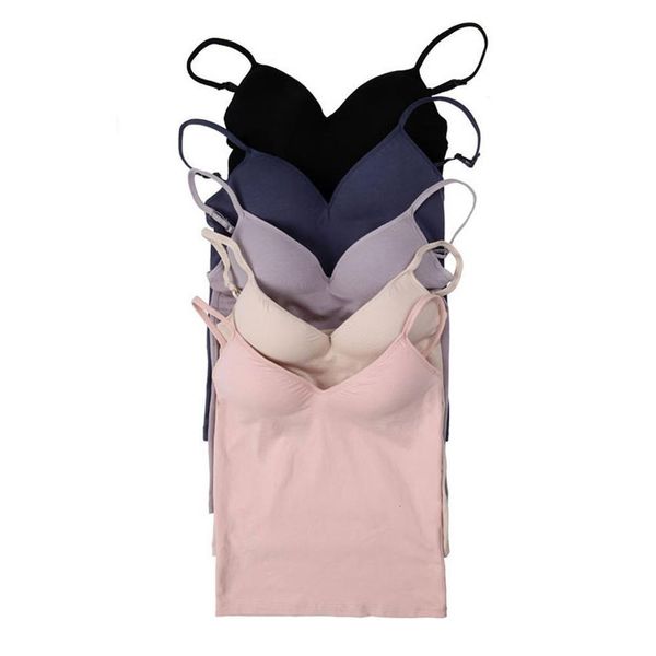 

женщины camisole со встроенным бюстгальтером для полки регулируемая спагетти ремешок жилет белые мягкие танки повседневные верхняя розовая б, White