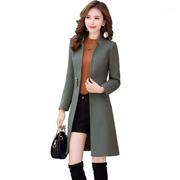 

elegant woolen coat jacket 2019 autumn winter women plus size slim stand collar long faux wool outerwear fashion women overcoat1, Black