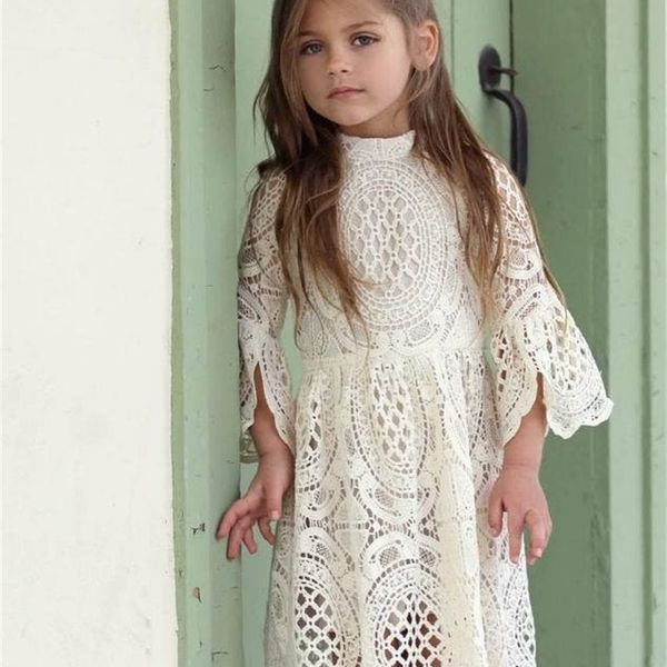 Il manicotto dolce del chiarore del merletto del vestito dalla ragazza al minuto scava fuori l'abbigliamento bianco dei bambini del vestito dalla principessa del riso LJ200923