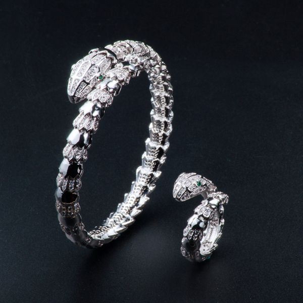 

european and american open mouth non-mainstream animal snake bracelet ring glossy snake bracelet exaggerated jewelry batch snake ring, Black
