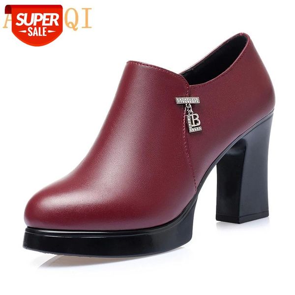 

aiyuqi high heel fashion women's formal shoes spring new genuine leather red thick heel soft surface banquet women's shoes #k55v
