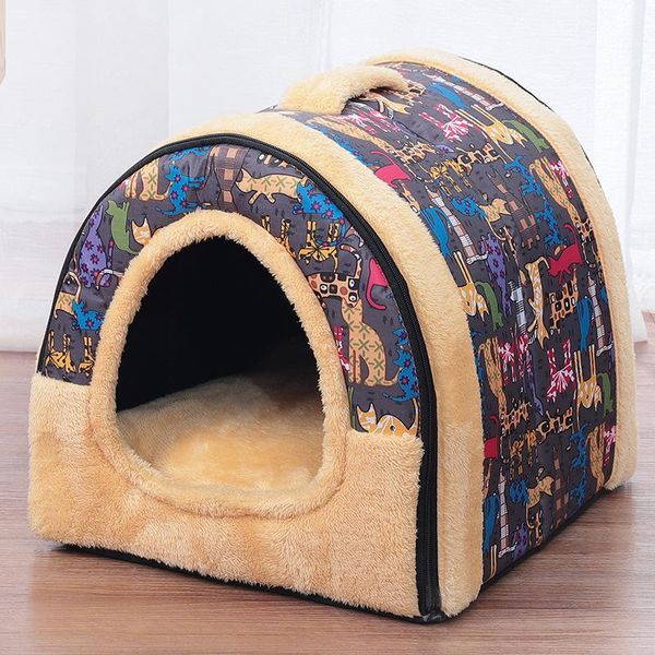 

cat beds & furniture warm dog house comfortable printed kennel mat for pet puppy foldable sleeping bed products cama perro