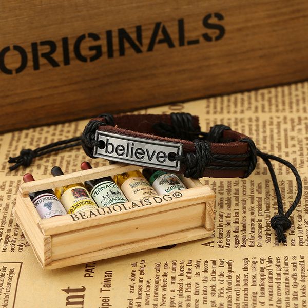 

charm leather shipping bracelet believe urban sign handmade wristband retro jewelry 4 colors wholesale