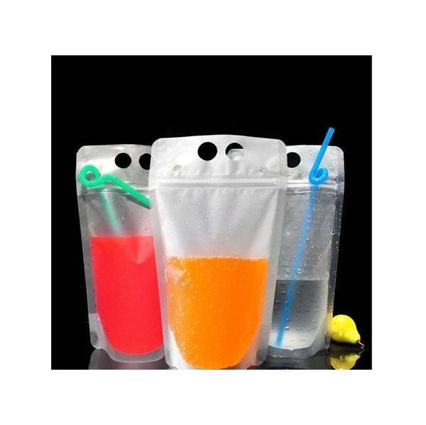 

fedex/dhl drink pouches bags frosted zipper stand-up plastic drinking bag with straw with holder reclosable jllrhx mx_home
