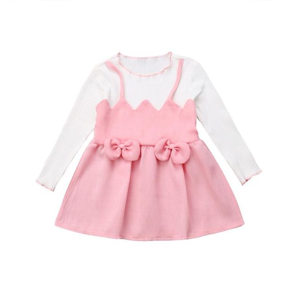 

cute toddler girls dress kids girls dress pink bow knot o neck long sleeve mini dresses princess party dresses baby clothes, Red;yellow
