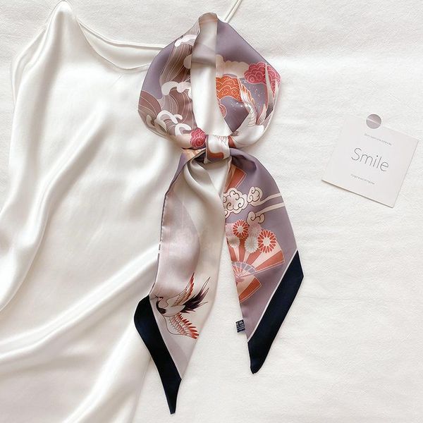 

scarves women autumn winter multi-function decorative neckerchief hair band wrist strap bag skinny scarf, Blue;gray