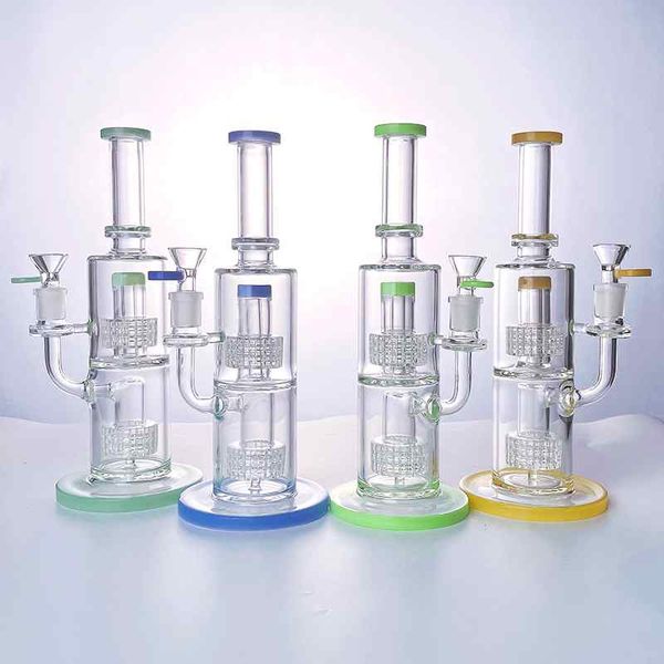 Bunte Wasserpfeifen Bohrinsel Birdcage Perc Wasserglas Bongs Doppelte Stereomatrix 14 mm weibliche dicke Glas-Dab-Rigs LBLX210401