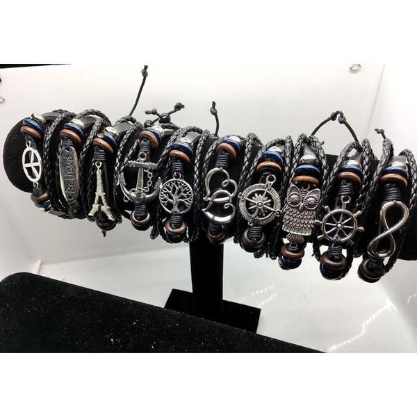 

men women vintage infinity leather charm bracelet silver wooden beads handmade weave cuff wristbands 10 mixed style j jllfcx home003, Golden;silver