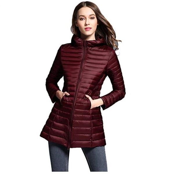 

women's winter mid-long style ultra light weight down jacket hooded coat 200922, Black