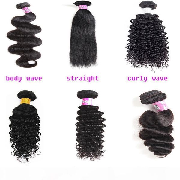 

human hair extensions straight body loose deep water curly wave brazilian 100% virgin human hair bundles natural color 8-28inch, Black