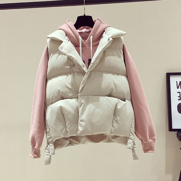 

cotton winter vest women thick warm coat women's vest turn-down collar solid coat padded jacket female 201029, Black;white