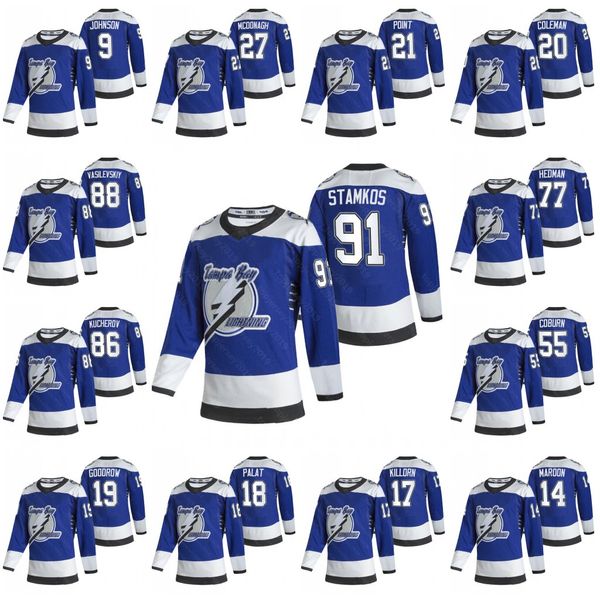 

91 steven stanks tampa bay lightning 2021 reverse retro jersey nikita kucherov victor herdman andrei vasilevskiy taylor johnson paquette, Black