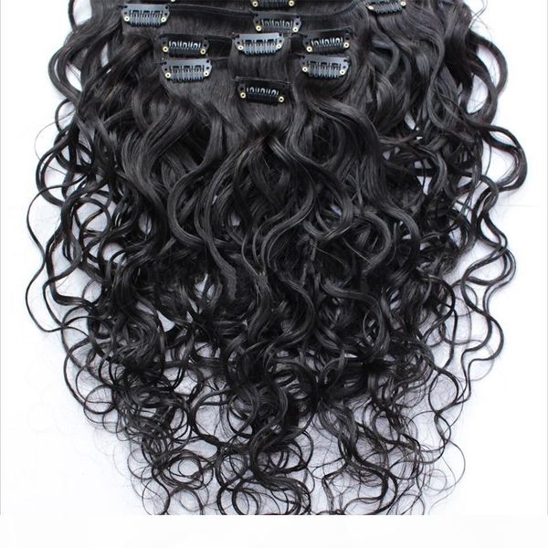 

7a 1b# off black clip in human hair extesnison 70g 100g 140g 160g 180g 7 8 10pcs virgin brazilian water curly wave clip in hair extensions