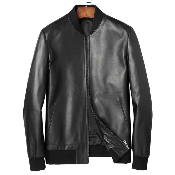 

breif natural sheep skin leather jacket men casual zipper outwear gentleman genuine black real leather fashion black jacket 4xl1