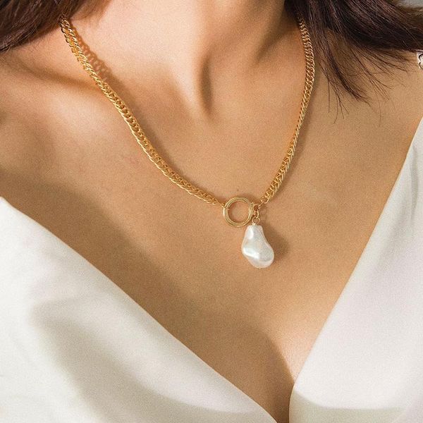 

нерегулярное pearl кулон ожерелья золота металлические цепи женщины ожерелье 2020 мода пряжки ювелирные изделия церемонии аксессуары, Silver
