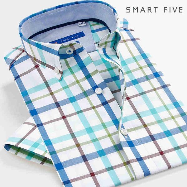 

smartfive oxford slim fit men shirt cotton short sleeve summer camisa social masculina casual business clothing sfs5p3251, White;black