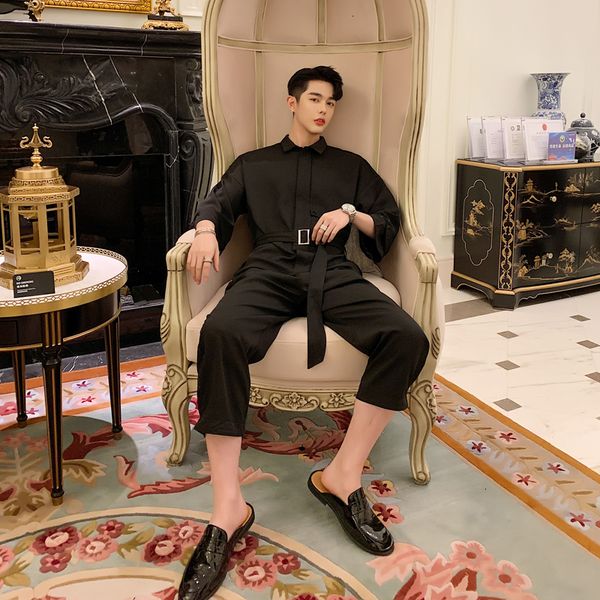 

2021 New S-6xl. Custom Summer Wear Cloth Decoration Patch Seven-nine Occasional Sleeve-point Point Points of Men One-pants Piece CQ6M, Black