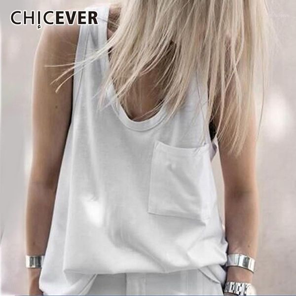 

chicever spring v neck vest for women patchwork pocket loose slim female tank vests 2019 fashion casual clothing1, White