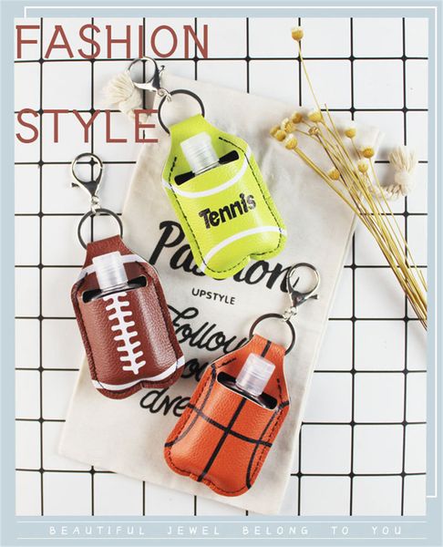 

ball games sanitizer holder hand wash gel bottle case covers baseball softball keyring pu leather key rings key chain bag pendants e121001, Blue