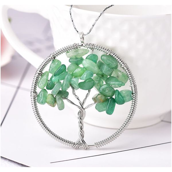 

1 шт. мода простое натуральное камень кристалл древо жизни кулон соедините кулон ожерелье подвеска diy подарок красочные минеральные ювелирн, Silver