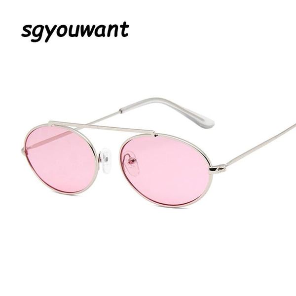 

sgyouwant vintage small oval sunglasses women shades brand metal frame clear lens sun glasses female eyewear uv400 pink sunglass, White;black