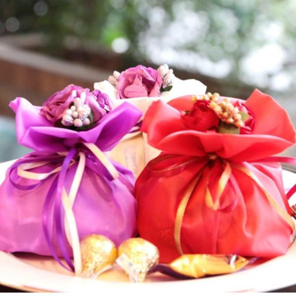 

gifts organza candy artificial handmade flowers gift bags candies pouch favors packaging wedding decoration