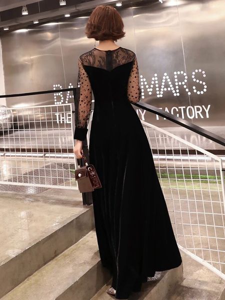 

2021 new robe soiree elegant long sleeves black evening a-line length pavement women clothed party lzgq, Black;red