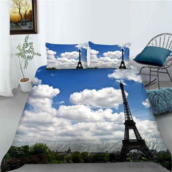 

bedding sets 3d digital print paris tower duvet cover 2/3pcs comforter quilt  king size home textile