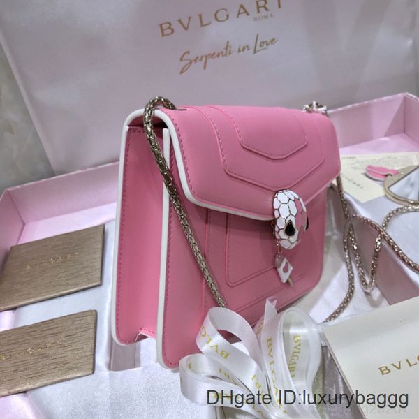 

2020 one-shoulder new women's 7a high-end custom quality diagonal cross bag fashion style gold metal accessoriespink