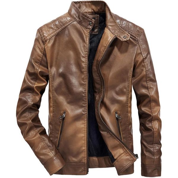 

men's fur & faux vintage bomber pu leather jackets men autumn winter casual stand collar business coat motorcycle jacket male clothing, Black