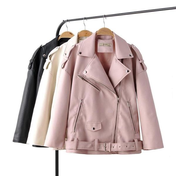 

brand and fashion women color leather winter motorcycle autumn new 2020 3 pu outerwear zipper jacket coat evoqa, Black